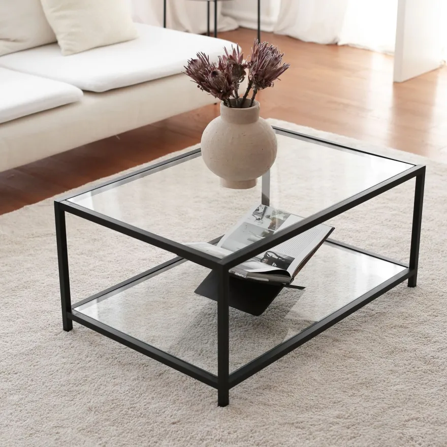 Sohvapöytä Linento Furniture Astro, kirkas lasi, musta