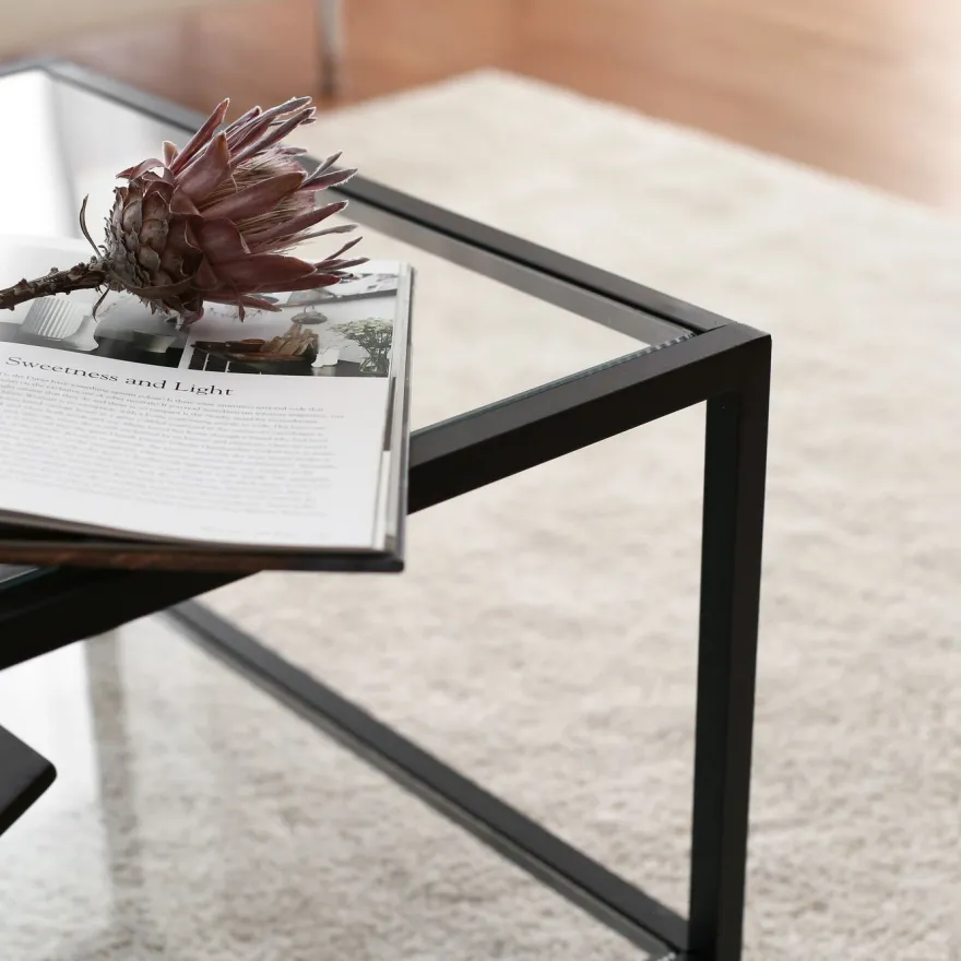 Sohvapöytä Linento Furniture Astro, kirkas lasi, musta