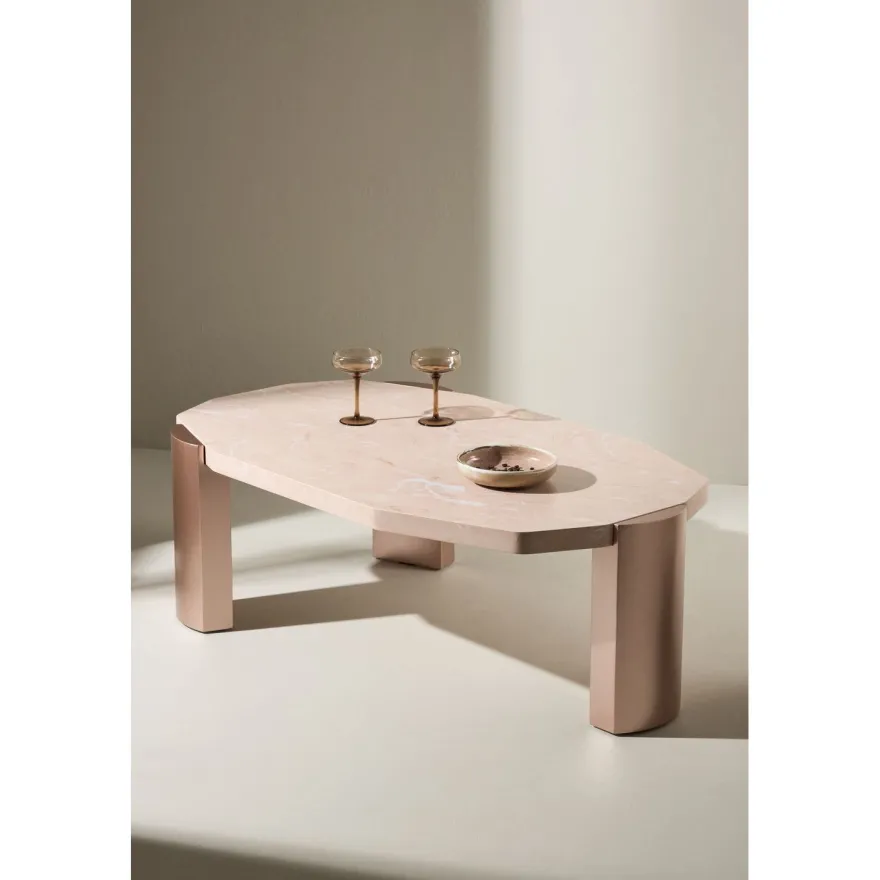 Sohvapöytä Venture Home Kres, 125x70.5cm, pinkki/marmori