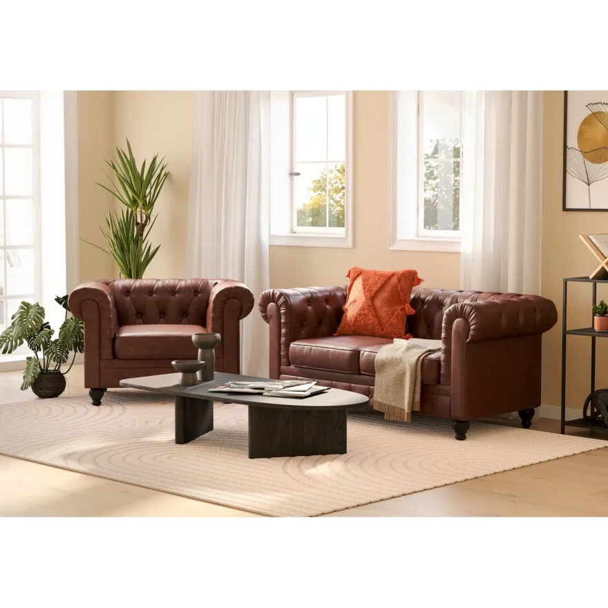 Sohvaryhmä Chesterfield Lyx, 2-istuttava sohva + nojatuoli, eri värejä (042XX)