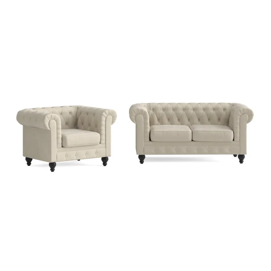 Sohvaryhmä Chesterfield Lyx, 2-istuttava sohva + nojatuoli, eri värejä (042XX)