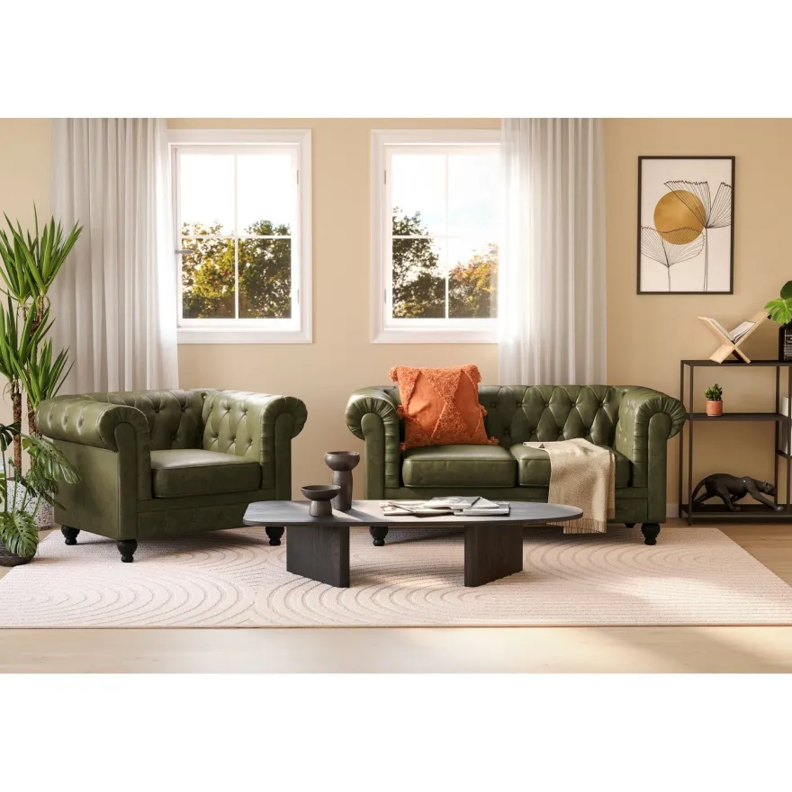 Sohvaryhmä Chesterfield Lyx, 2-istuttava sohva + nojatuoli, eri värejä (042XX)