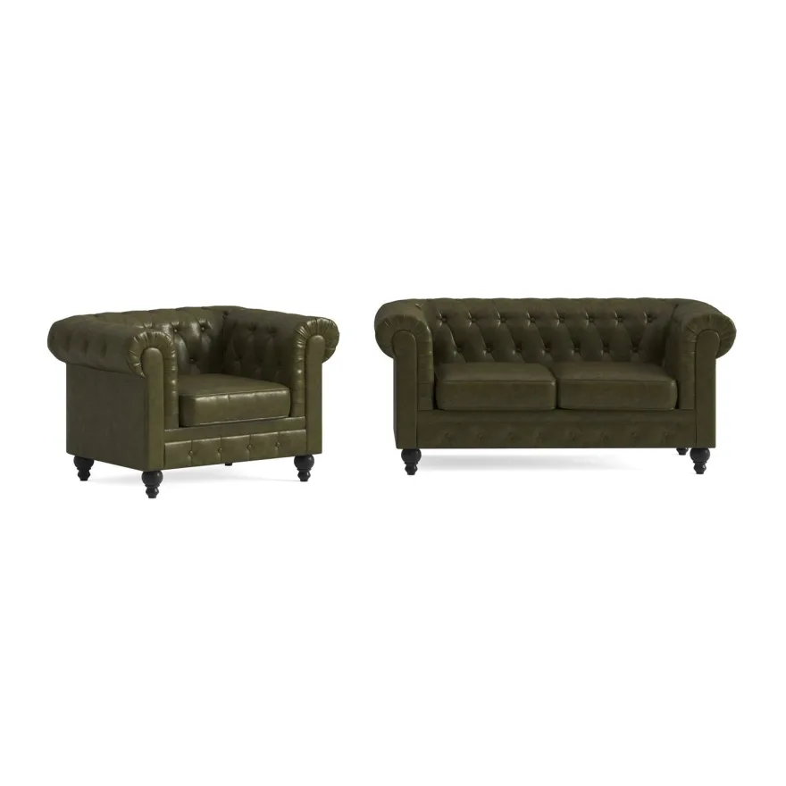 Sohvaryhmä Chesterfield Lyx, 2-istuttava sohva + nojatuoli, eri värejä (042XX)