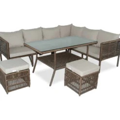 Sohvaryhmä Linento Garden Newyork Pouffe, 6-istuttava sohva, 2 rahia + pöytä, eri värejä