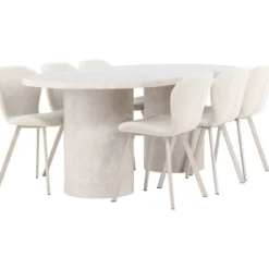 Soikea ruokailuryhmä Venture Home, 200x100cm beige Narvik-pöytä + 6 beigeä Lilja-tuolia