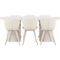 Soikea ruokailuryhmä Venture Home, 200x100cm beige Narvik-pöytä + 6 beigeä Lilja-tuolia