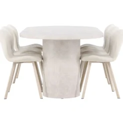 Soikea ruokailuryhmä Venture Home, 200x100cm beige Narvik-pöytä + 6 beigeä Lilja-tuolia