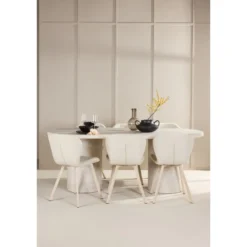 Soikea ruokailuryhmä Venture Home, 200x100cm beige Narvik-pöytä + 6 beigeä Lilja-tuolia