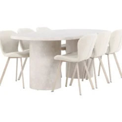 Soikea ruokailuryhmä Venture Home, 200x100cm beige Narvik-pöytä + 6 beigeä Lilja-tuolia