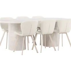 Soikea ruokailuryhmä Venture Home, 200x100cm beige Narvik-pöytä + 6 beigeä Lilja-tuolia