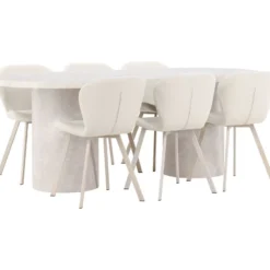Soikea ruokailuryhmä Venture Home, 200x100cm beige Narvik-pöytä + 6 beigeä Lilja-tuolia