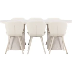 Soikea ruokailuryhmä Venture Home, 200x100cm beige Narvik-pöytä + 6 beigeä Lilja-tuolia