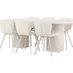 Soikea ruokailuryhmä Venture Home, 200x100cm beige Narvik-pöytä + 6 beigeä Lilja-tuolia