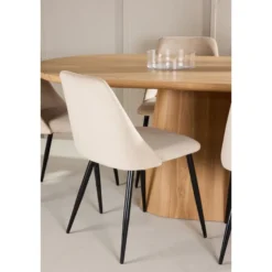 Soikea ruokailuryhmä Venture Home, 200x90cm ruskea Stjärnö-pöytä + 6 beigeä Night-tuolia, sametti