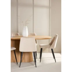 Soikea ruokailuryhmä Venture Home, 200x90cm ruskea Stjärnö-pöytä + 6 beigeä Night-tuolia, sametti