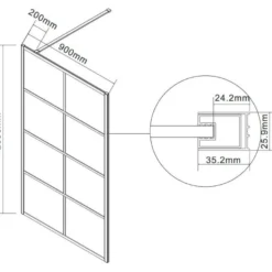Suihkuseinä Lavabo Walk In, mattamusta profiili, kaksi paneelia, eri kokoja