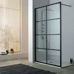Suihkuseinä Lavabo Walk In, mattamusta profiili, kaksi paneelia, eri kokoja