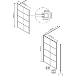 Suihkuseinä Lavabo Walk In, mattamusta profiili, kaksi paneelia, eri kokoja