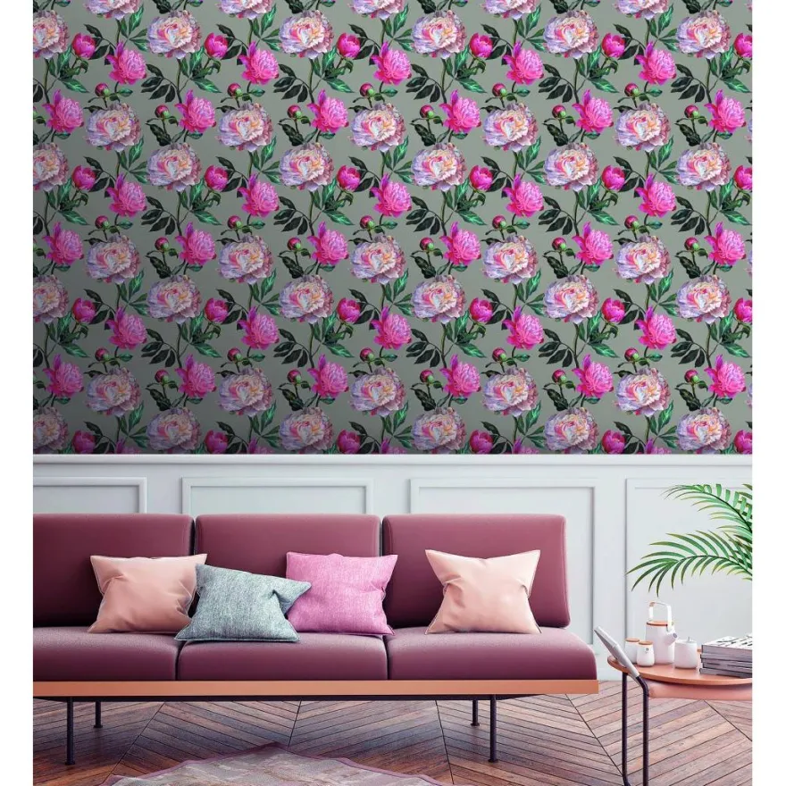 Tapetti Essentials Ecodeco EE22537, pioni, romanttinen, vaaleanpunainen