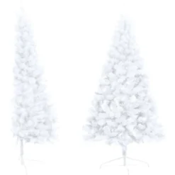 Tekojoulukuusen puolikas, valkoinen, LED-valo ja pallot, eri kokoja