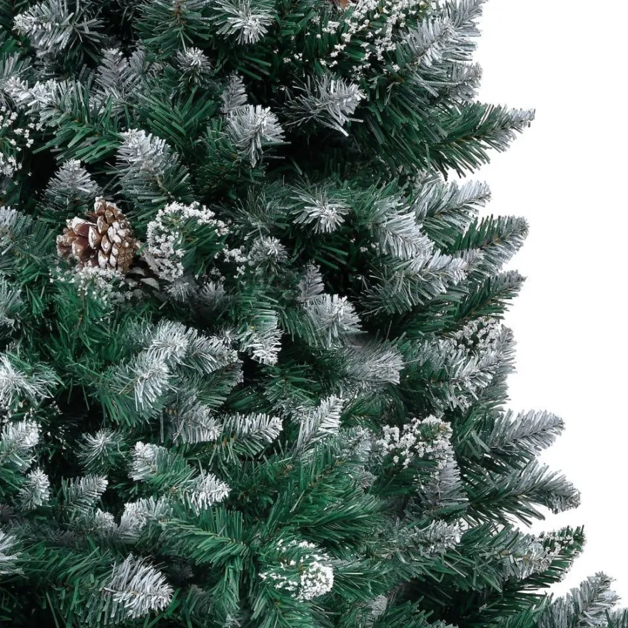 Tekojoulukuusi LED-valoilla, palloilla, lumella ja kävyillä, vihreä, eri kokoja