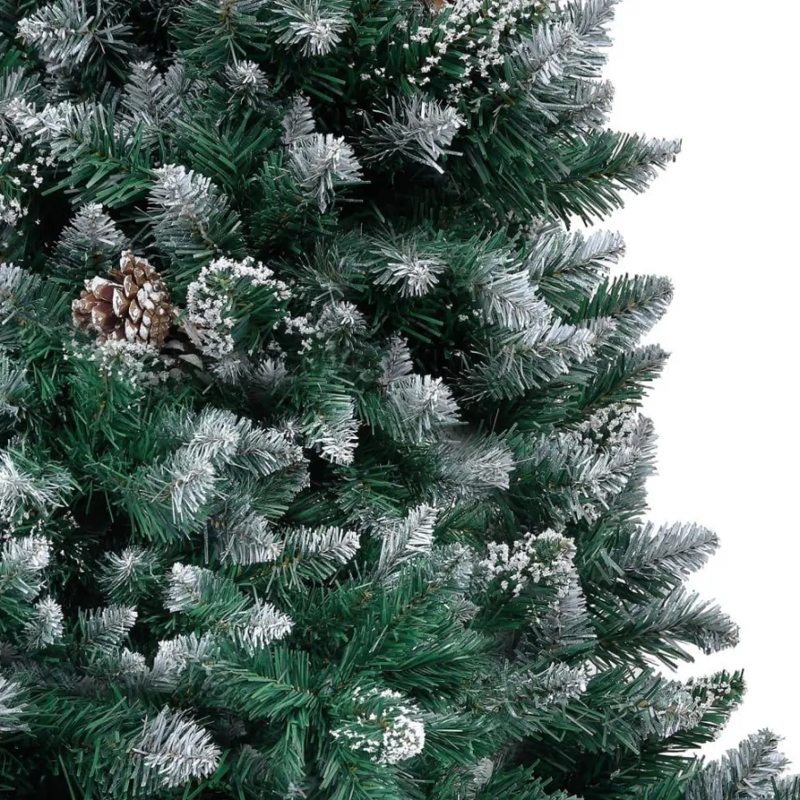 Tekojoulukuusi LED-valoilla, palloilla, lumella ja kävyillä, vihreä, eri kokoja