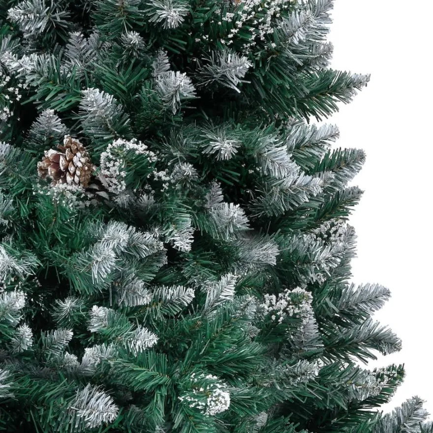 Tekojoulukuusi LED-valoilla, palloilla, lumella ja kävyillä, vihreä, eri kokoja