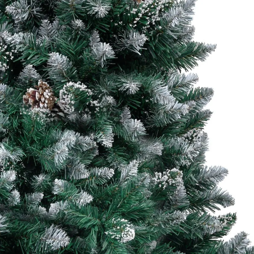 Tekojoulukuusi LED-valoilla, palloilla, lumella ja kävyillä, vihreä, eri kokoja