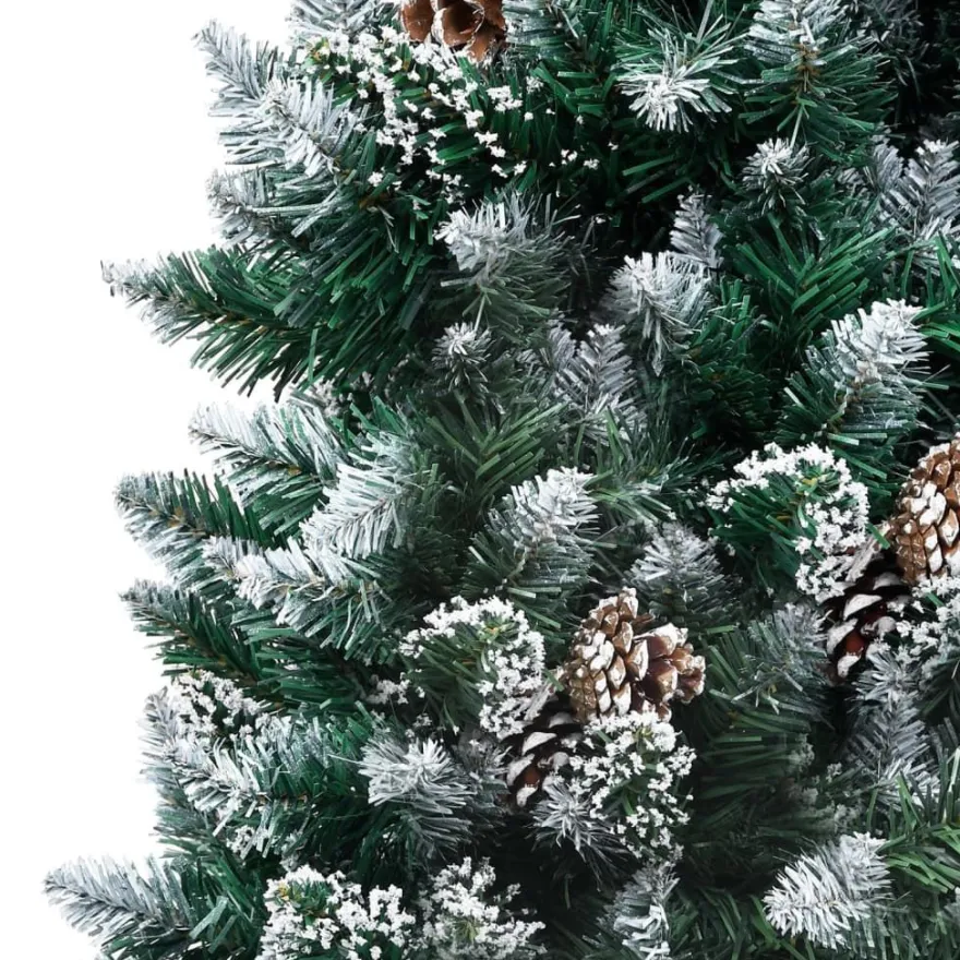 Tekojoulukuusi LED-valoilla, palloilla, lumella ja kävyillä, vihreä, eri kokoja