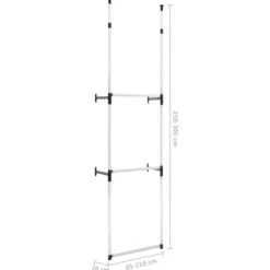 Teleskooppinen vaatekaappijärjestelmä 2 tangoilla alumiini, 110cm