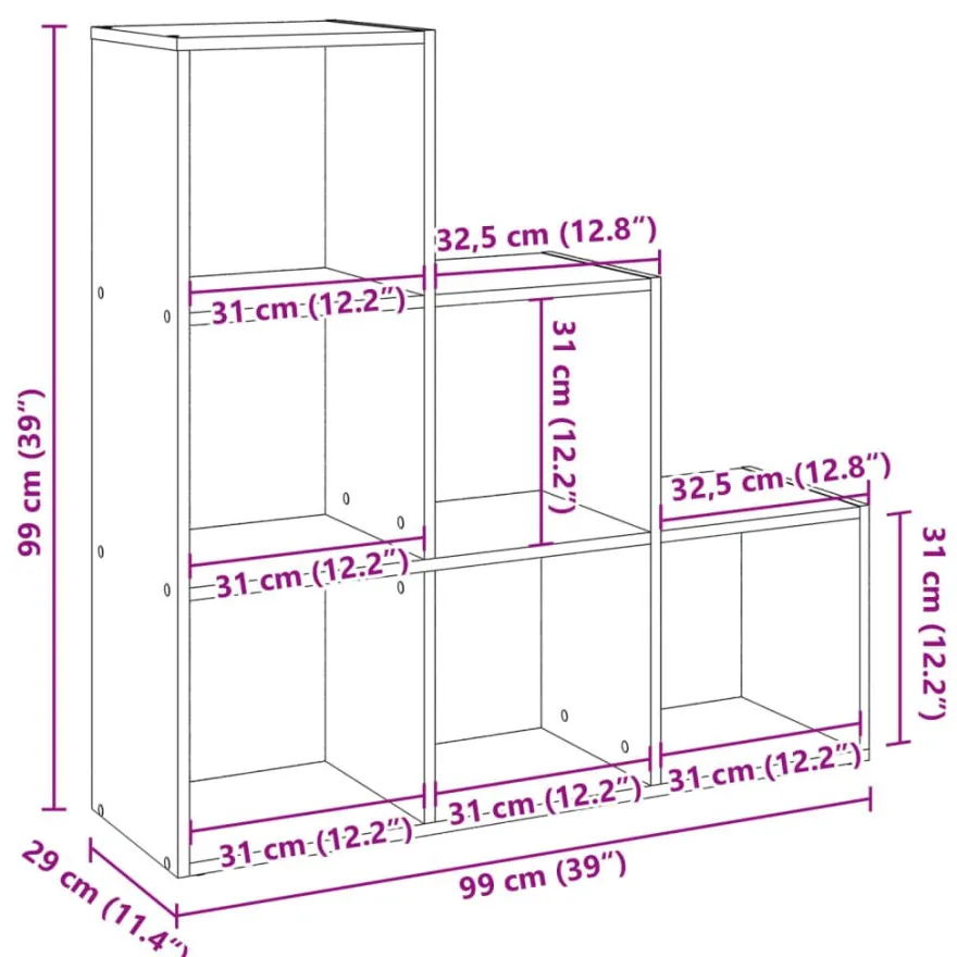 Tilanjakaja 3 tasoa artesaani tammi 99x29x99 cm tekninen puu (57966)