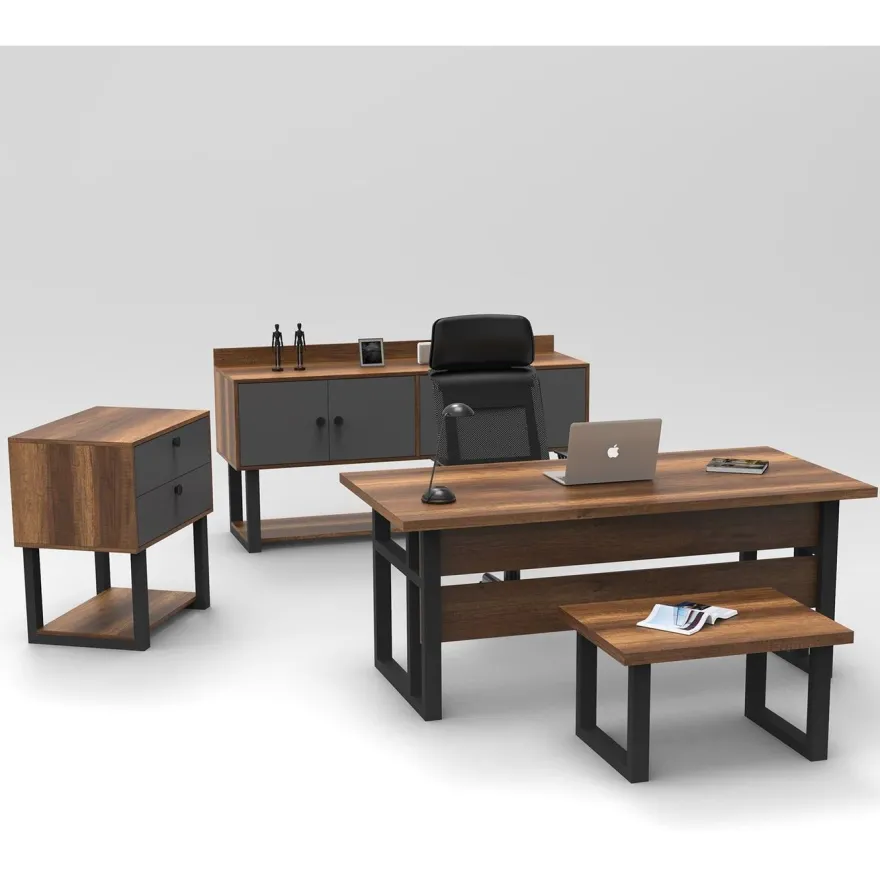Toimistokalustesetti Linento Furniture Mn09-Ba, ruskea/antrasiitti