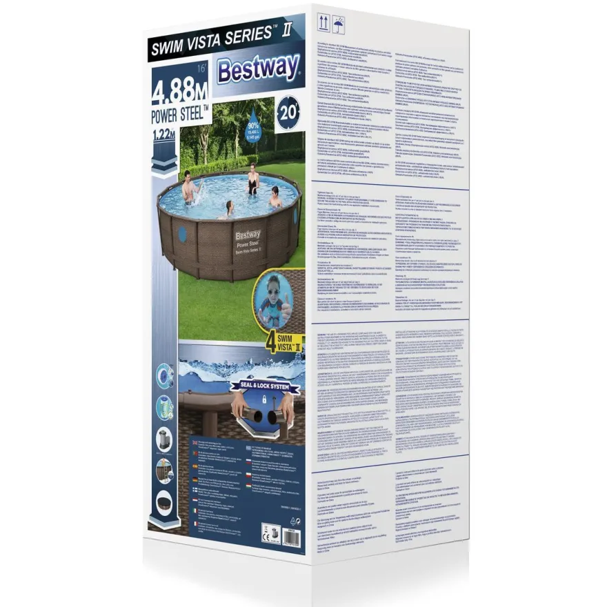 Uima-allassetti Bestway Power Steel Swim Vista, 488x122cm, pyöreä, ikkunalla