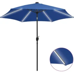 Ulkoaurinkovarjo led-valot alumiinitanko 300cm taivaansininen