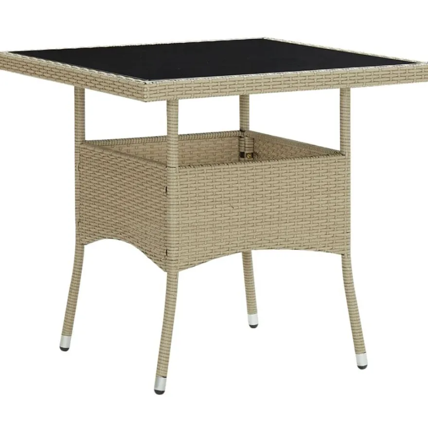 Ulkoruokapöytä lasi ja beige polyrottinki