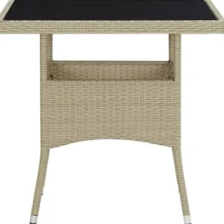 Ulkoruokapöytä lasi ja beige polyrottinki