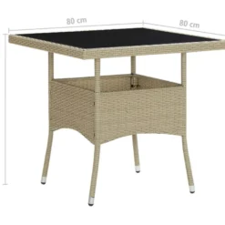 Ulkoruokapöytä lasi ja beige polyrottinki