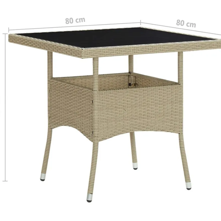 Ulkoruokapöytä lasi ja beige polyrottinki