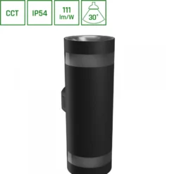 Ulkoseinävalaisin Spectrum Torre Ring 18W CCT IP54 99x78x244mm pyöreä ylös/alas musta