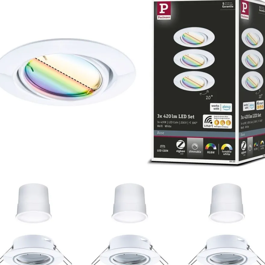 Upotettava LED-valaisin Paulmann Base Coin, 3kpl, Smart Home Zigbee 3.0, Ø90mm, himmennettävä, RGBW+, eri värejä