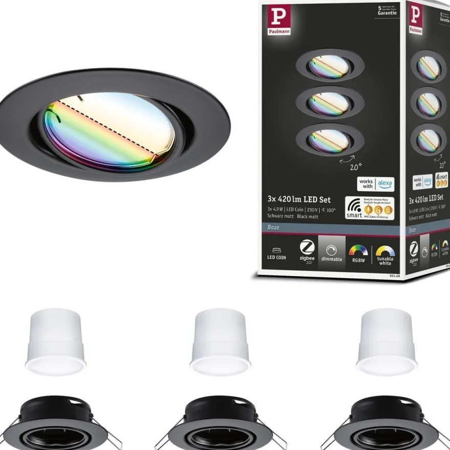 Upotettava LED-valaisin Paulmann Base Coin, 3kpl, Smart Home Zigbee 3.0, Ø90mm, himmennettävä, RGBW+, eri värejä