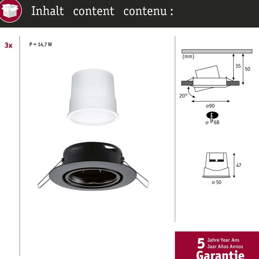Upotettava LED-valaisin Paulmann Base Coin, 3kpl, Smart Home Zigbee 3.0, Ø90mm, himmennettävä, RGBW+, eri värejä