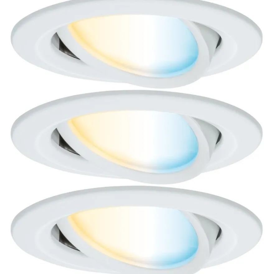 Upotettava LED-valaisin Paulmann Nova Coin, pyöreä, 84mm, 50°, säädettävä värilämpötila, 3x6W, 3x500lm, 230V, alumiini, mattavalkoinen, Verkkokaupan poistotuote
