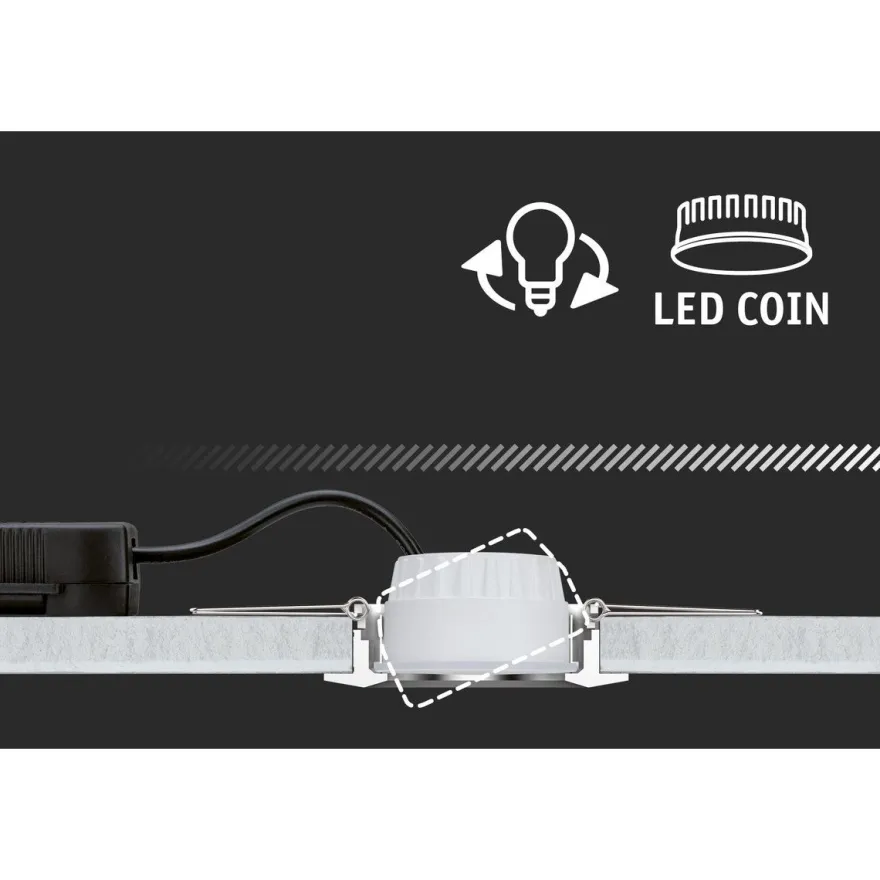 Upotettava LED-valaisin Paulmann Nova Coin, pyöreä, 84mm, 50°, säädettävä värilämpötila, 3x6W, 3x500lm, 230V, alumiini, mattavalkoinen, Verkkokaupan poistotuote