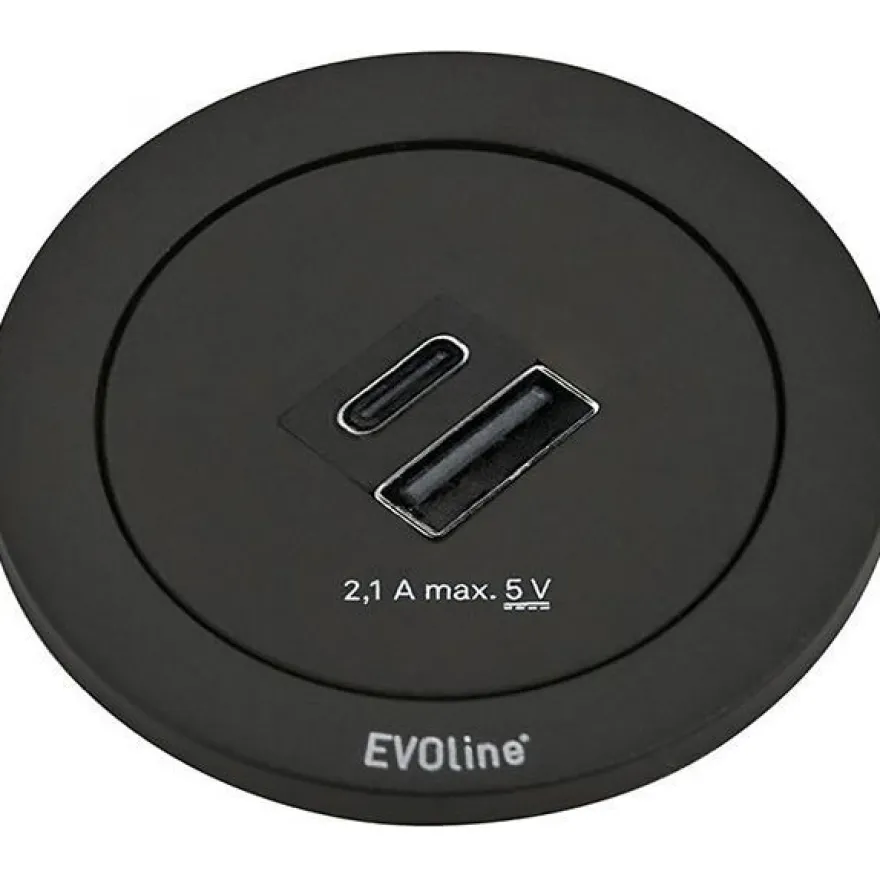 USB-latauslaite Savo Evoline ONE, USB-A ja -C, musta/valkoinen/rst