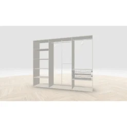 Vaatehuoneen kaapisto Mirror Line, leveä I-malli hyllyillä, koreilla ja vaatetangoilla, 2600x2100x510mm, eri värejä