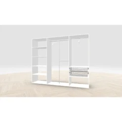 Vaatehuoneen kaapisto Mirror Line, leveä I-malli hyllyillä, koreilla ja vaatetangoilla, 2600x2100x510mm, eri värejä