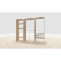 Vaatehuoneen kaapisto Mirror Line, leveä I-malli hyllyillä, koreilla ja vaatetangoilla, 2600x2100x510mm, eri värejä