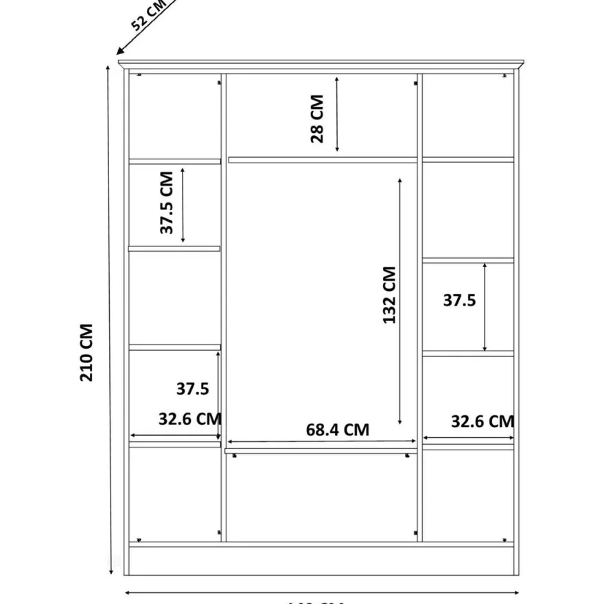 Vaatekaappi Linento Furniture Rb-121-01, 140x210cm, mattavalkoinen