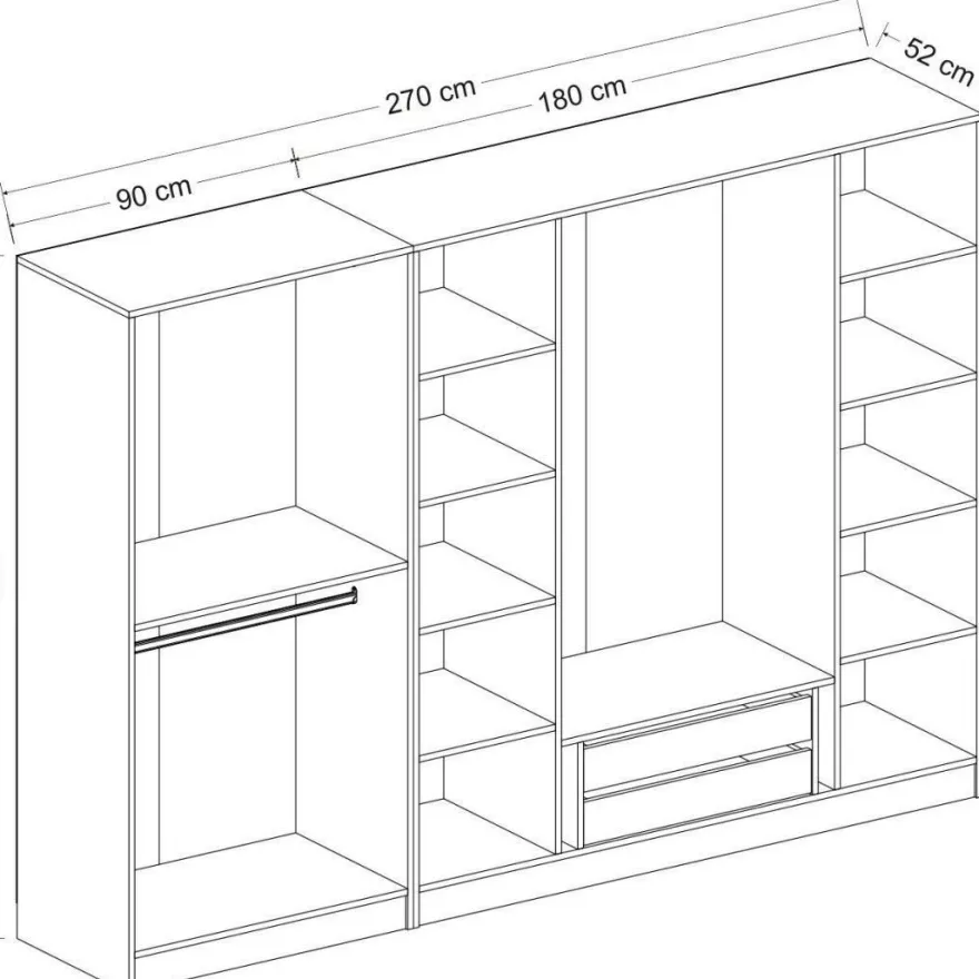Vaatekaappi Linento Furniture Kale 4774 210x270cm valkoinen